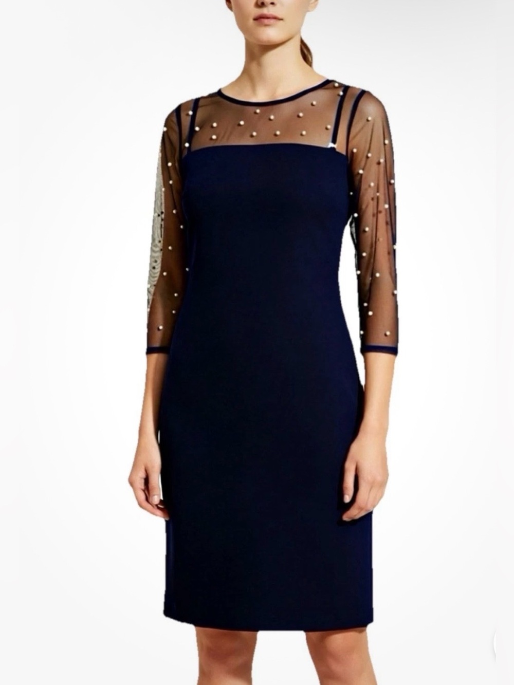 Avec les filles dress with Pearl Accents Size S-XS Color: Dark Blue